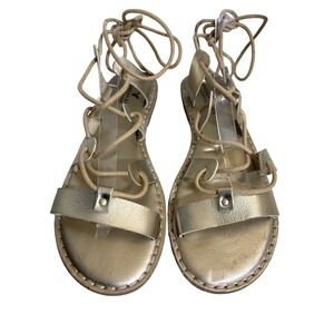 American Eagle Outfitters Gold Metallic Lace Up Gladiator Sandals Flat Womens